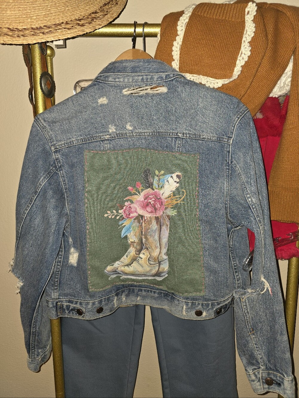 Upcycled Better Quality Distressed Denim Jean Jacket Size Medium